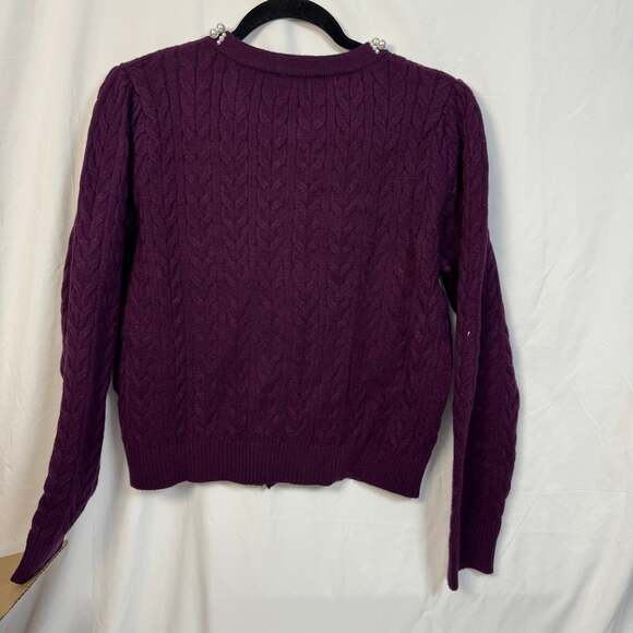 Adrianna Papell Cable Long Sleeve Cardigan Sweater with Pearl Buttons and Pearl - Picture 7 of 9